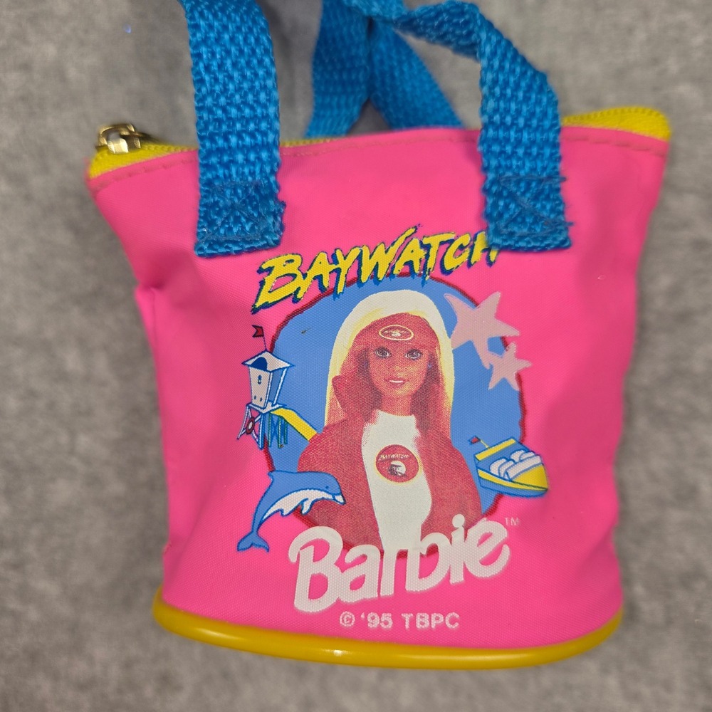 Vintage 1995 Barbie Baywatch Mini Purse Pink Blue Tote Bag Coin Pouch